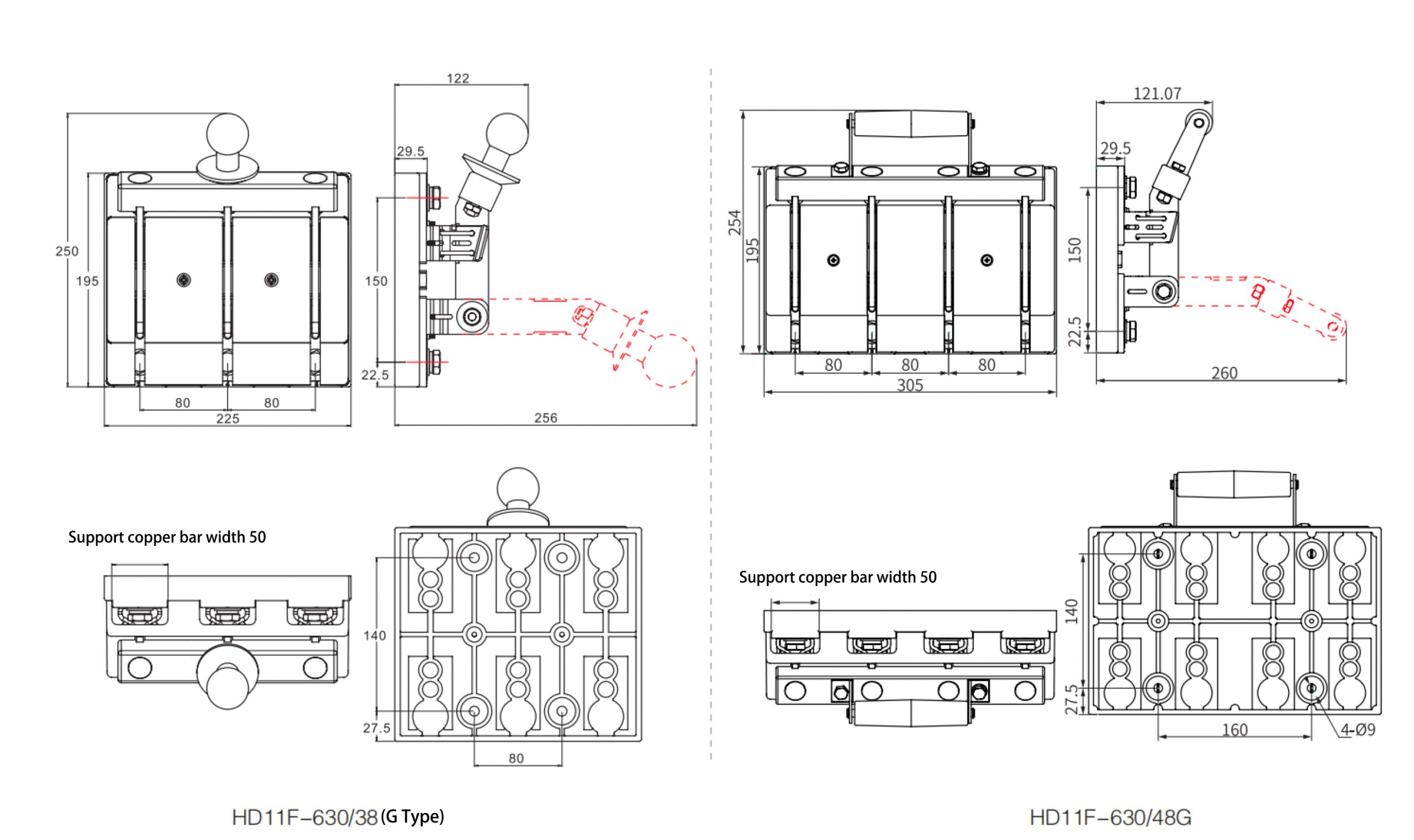 HD11F series (Model G) Open knife switch with protective cover 5